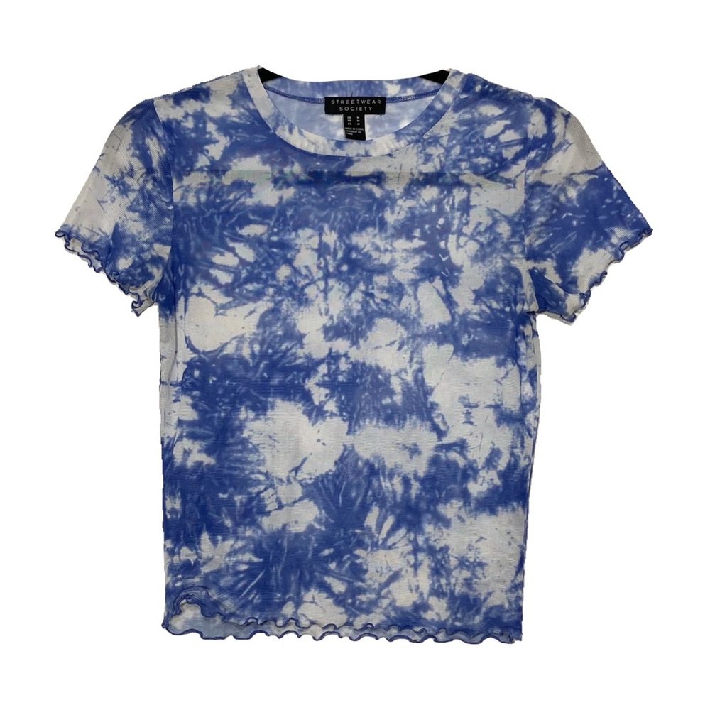 Blue and White Sheer Mesh Tie Dye Baby Tee